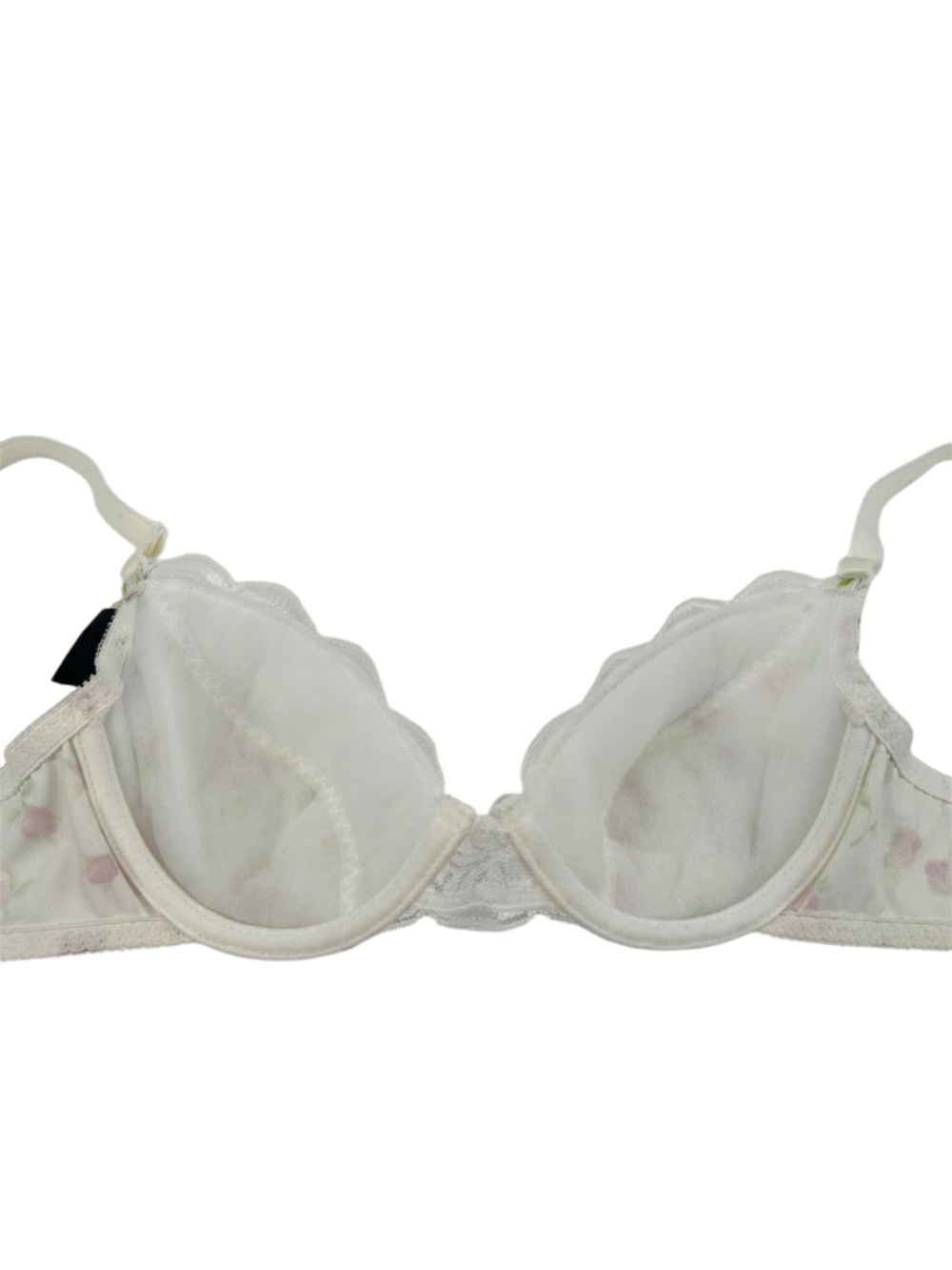 NWT Vtg 90s Maidenform White Rose Print Lace Trim Satin Chantilly Demi-Bra 34B - Picture 8 of 11